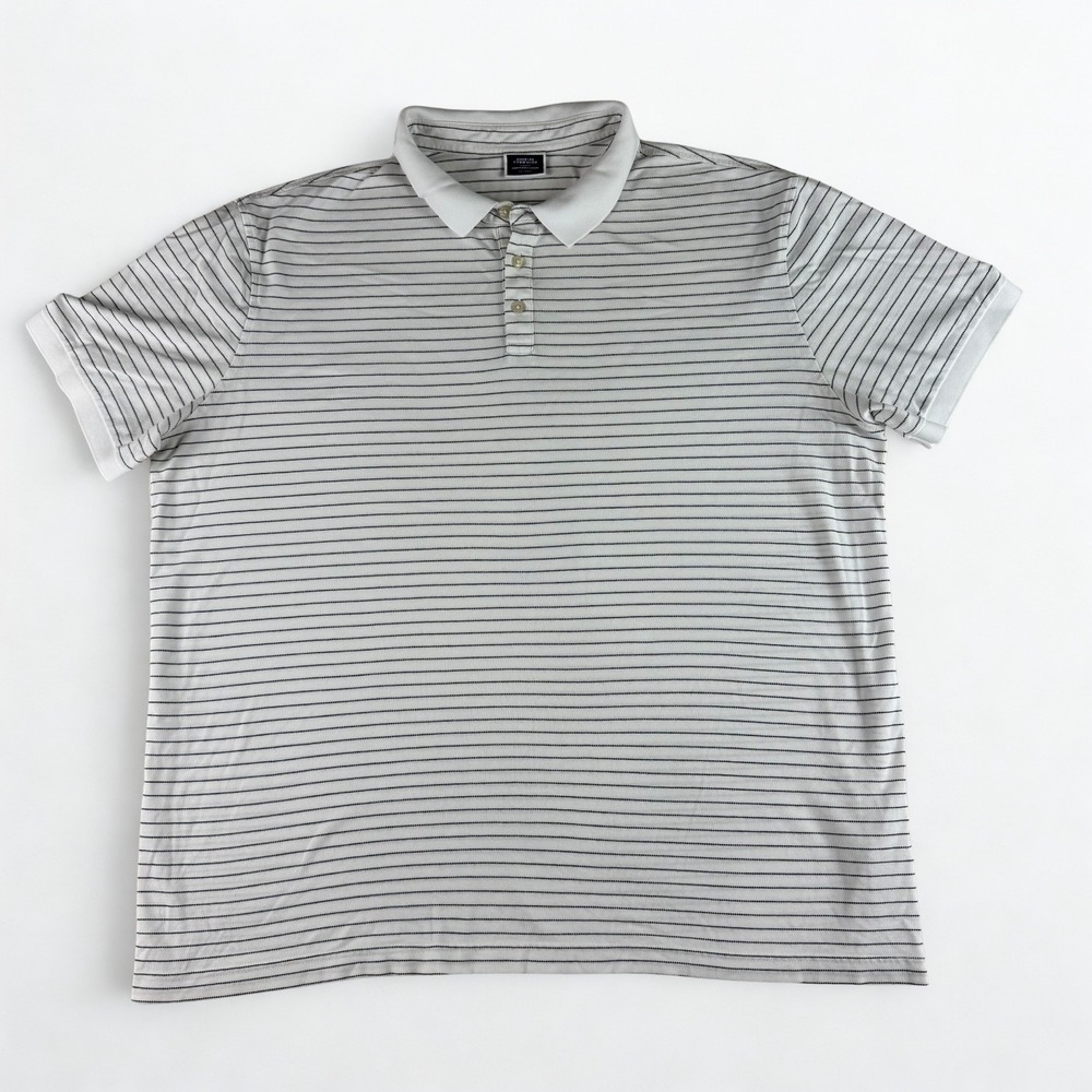 Charles Tyrwhitt Men's Polo Shirt XXL White Gray Stripe Short Sleeve Casual